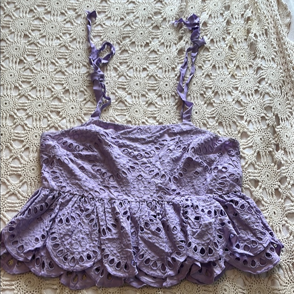J. Crew Purple Cropped Ruffled Tank Top